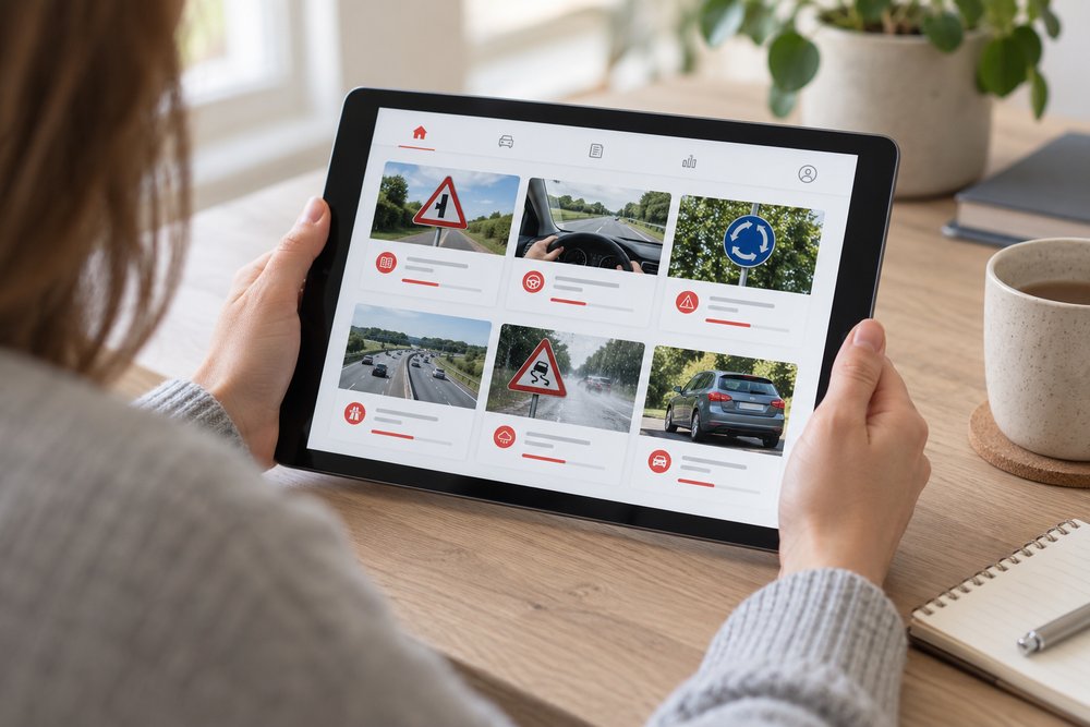 Online driving learning on a tablet