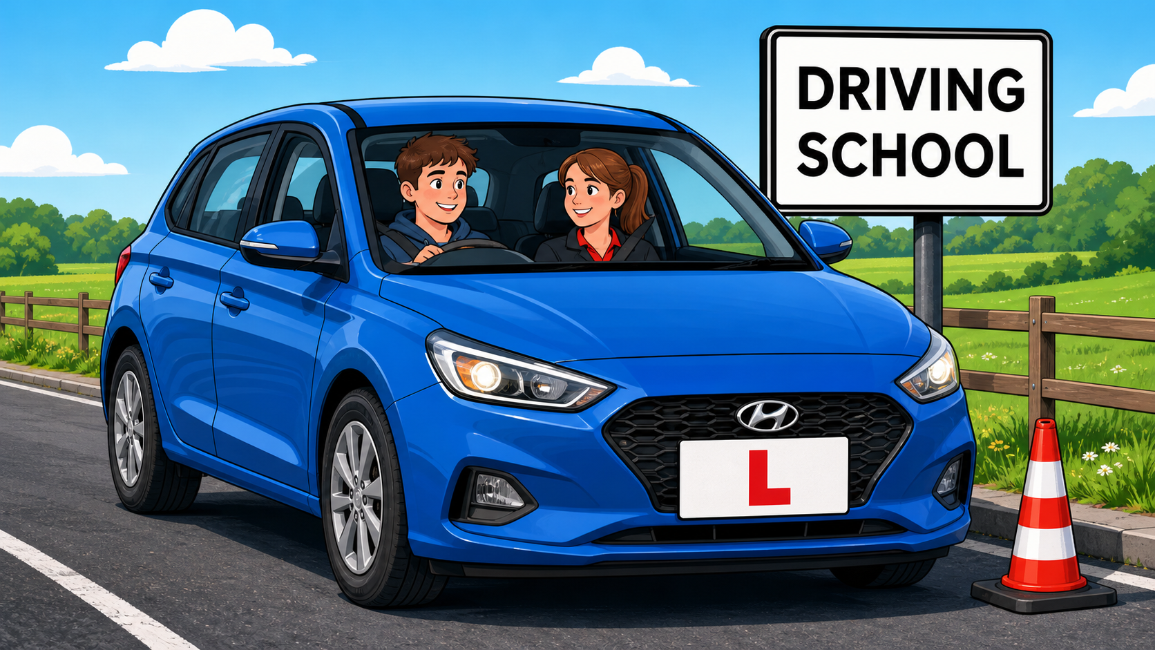 Learner car and driving school sign
